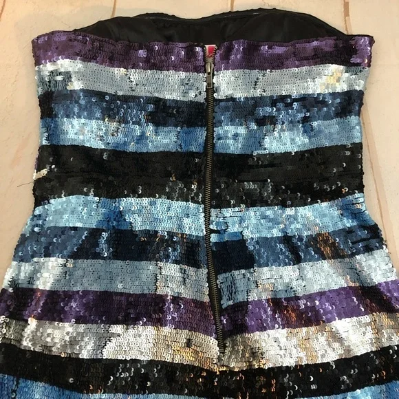 NWT Parker Sequin Striped Strapless Ruffle Cocktail Formal Dress - Picture 8 of 8